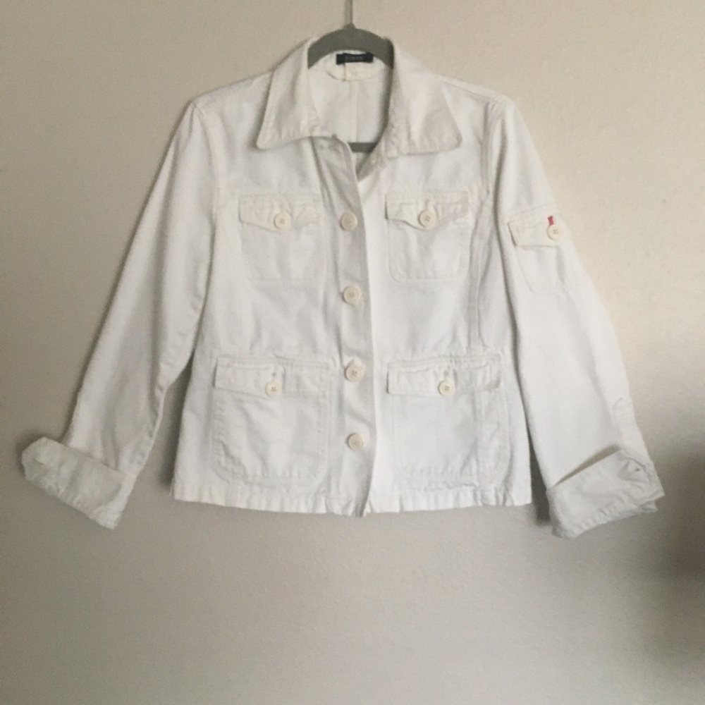 J.crew white button up denim jacket. Size medium.